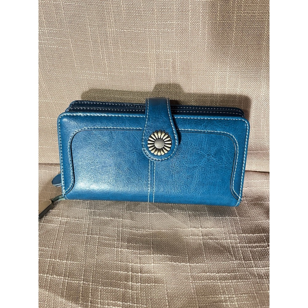 Insifeel Teal Blue Organizer Wallet Flower Snap Zip Around Wristlet 7.5x4.5 - Picture 3 of 14